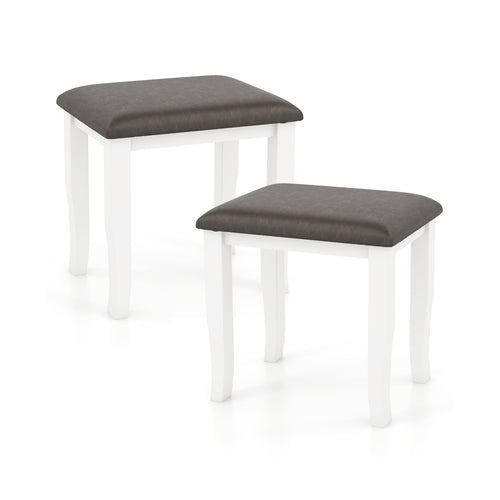 Faux Leather Vanity Stool Set, 2 and White Chairs, Gray