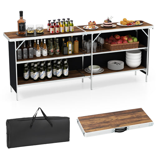 Aluminum Portable Picnic Table, 2-Tier Shelves, Spacious Tabletop