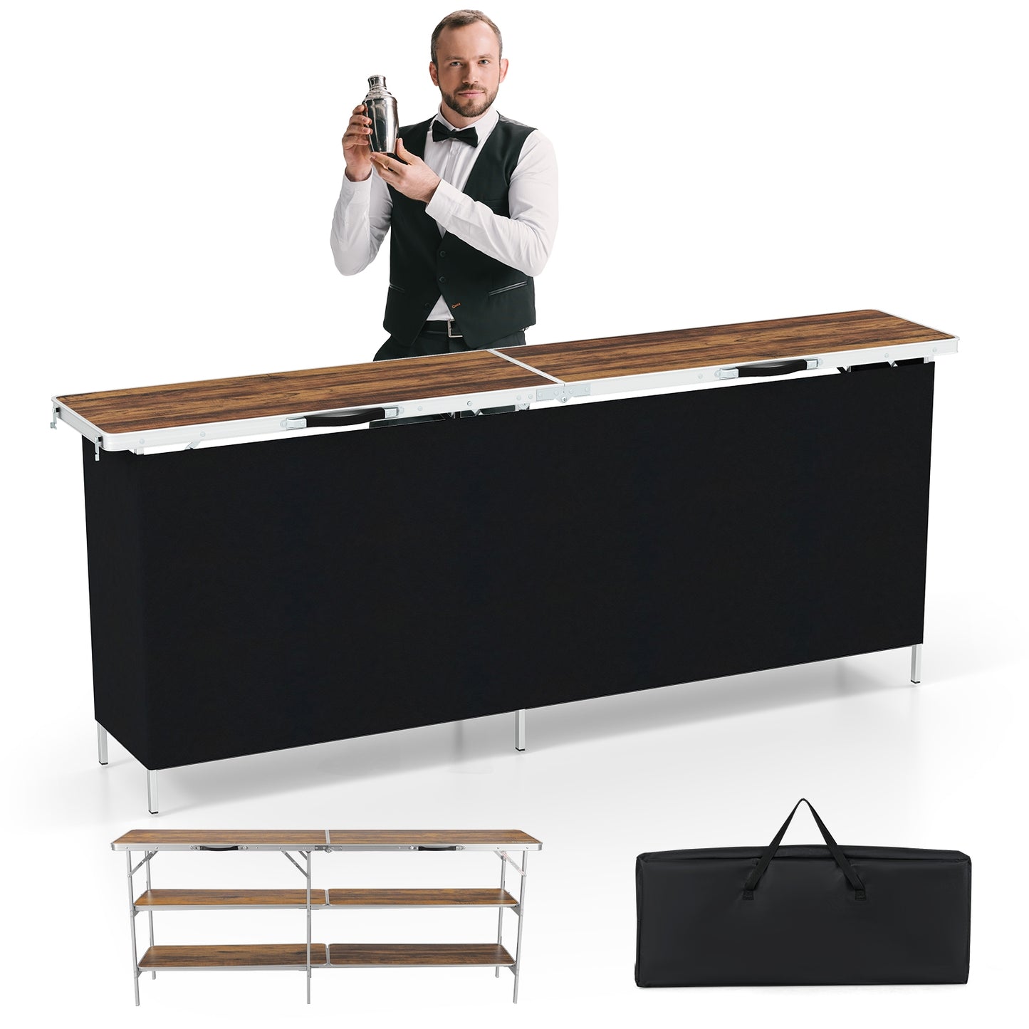 Aluminum Portable Picnic Table, 2-Tier Shelves, Spacious Tabletop Camping Furniture at Gallery Canada