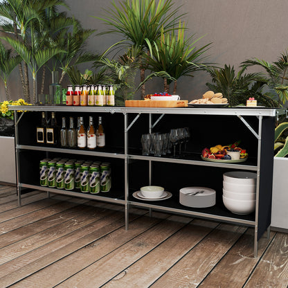 Aluminum Portable Picnic Table with 2-Tier Open Shelves and Spacious Tabletop, Black Camping Furniture at Gallery Canada