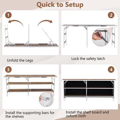 Aluminum Portable Picnic Table, 2-Tier Shelves, Spacious Tabletop Camping Furniture at Gallery Canada