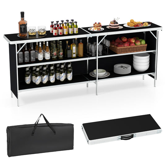 Aluminum Portable Picnic Table, 2-Tier Open Shelves, Spacious Tabletop, Black Camping Furniture Black at Gallery Canada