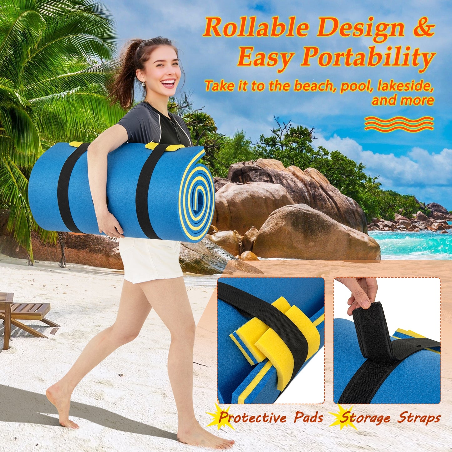 7 Inches x 2 Inches Water Mat with Safety Tether and Pillow Design for Lake and Pool, Blue Swimming at Gallery Canada