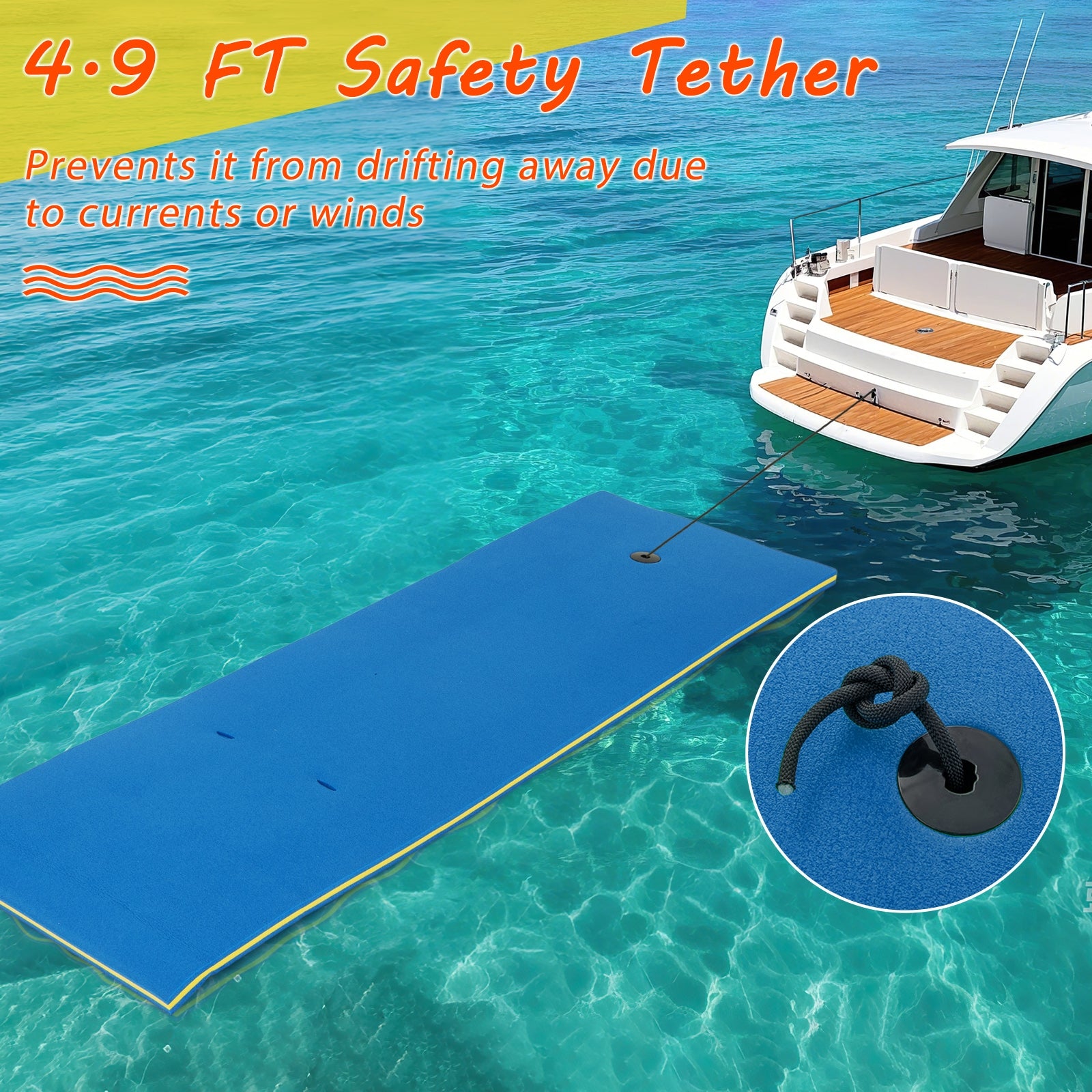7 Inches x 2 Inches Water Mat with Safety Tether and Pillow Design for Lake and Pool, Blue Swimming at Gallery Canada
