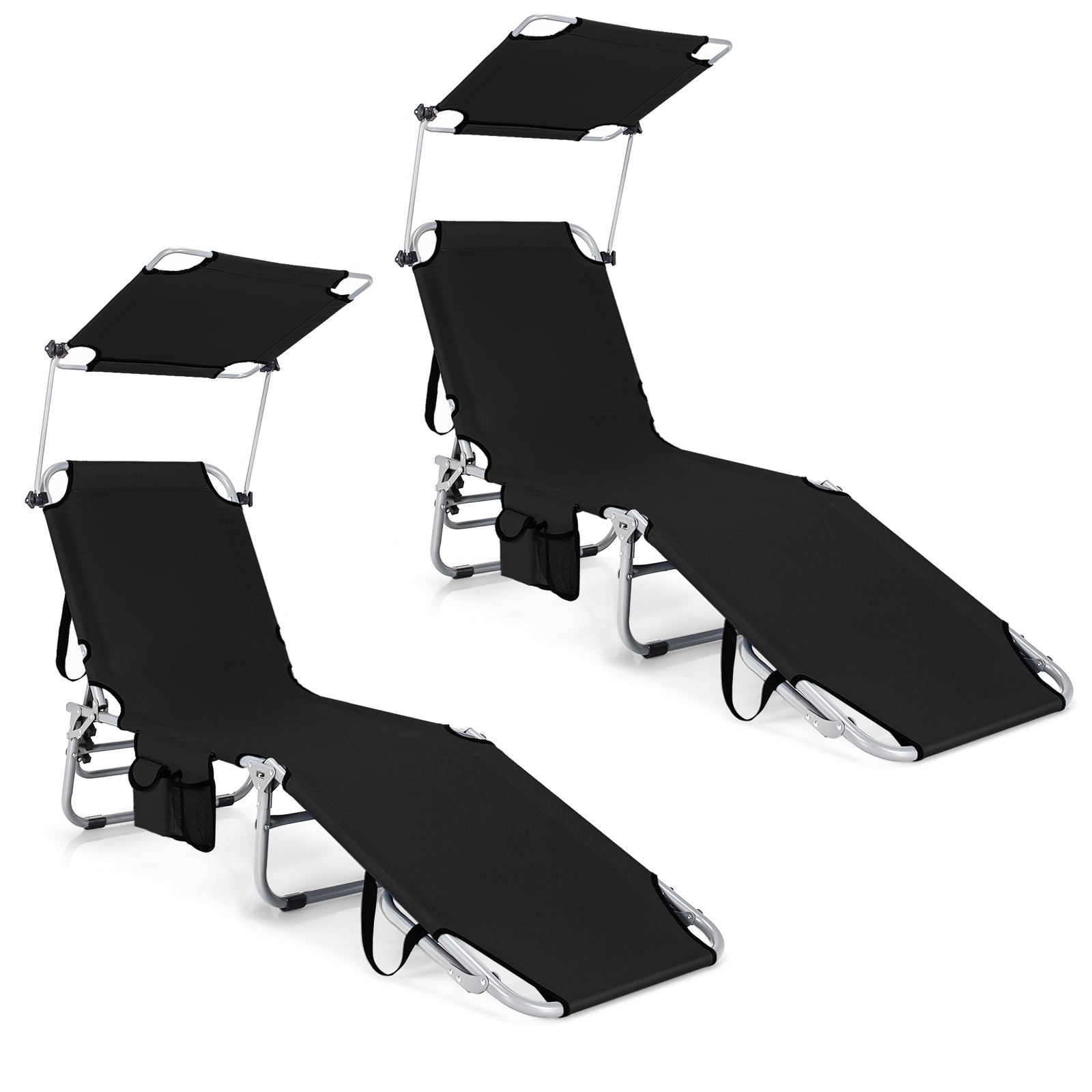 Set of 2 Portable Reclining Chair with 5 Adjustable Positions, Black Outdoor Chaise Lounges at Gallery Canada