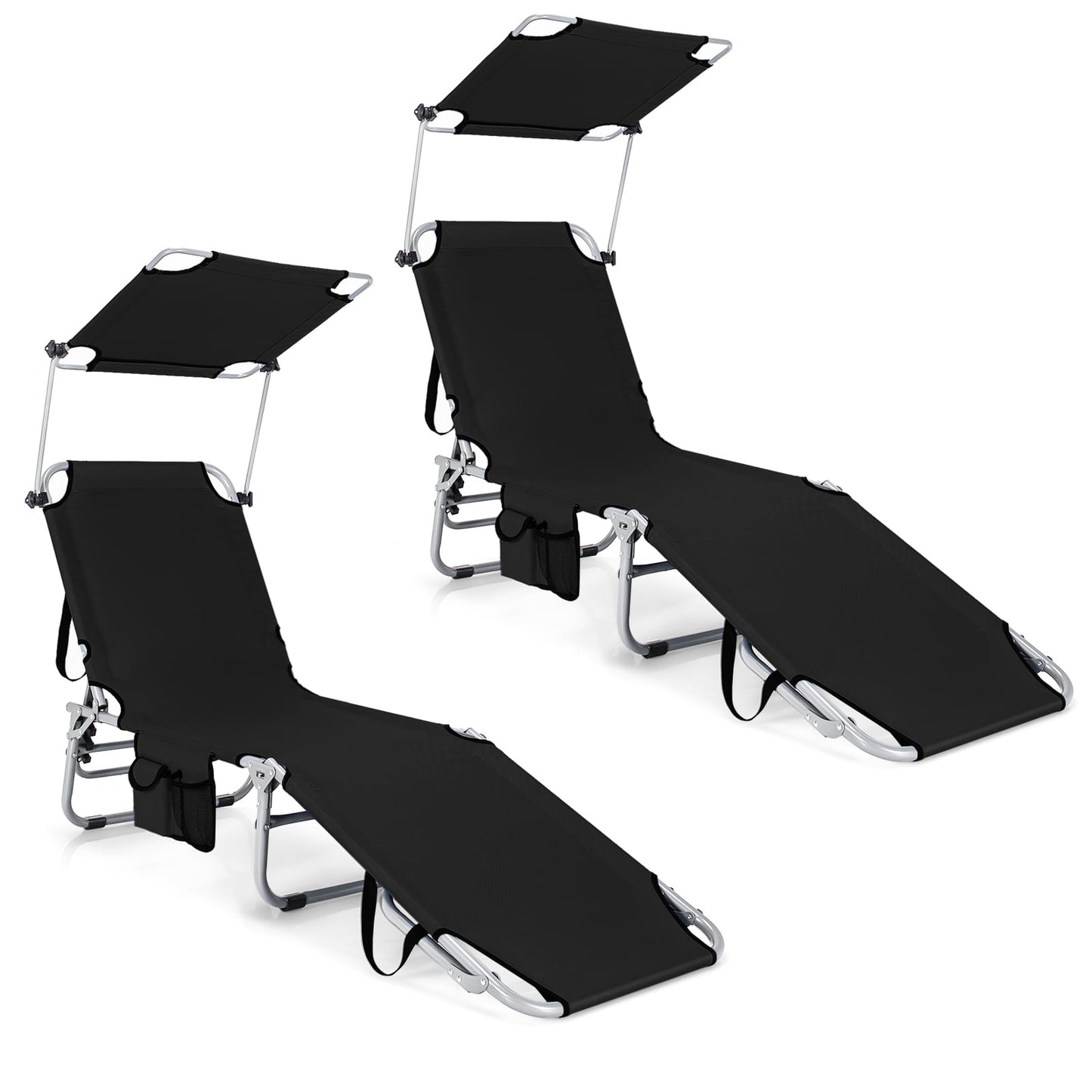 Portable Reclining Chair Set, 2 Pack, 5 Positions, Black Outdoor Chaise Lounges at Gallery Canada