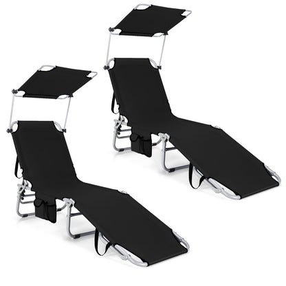 Portable Reclining Chair Set, 2 Pack, 5 Positions, Black Outdoor Chaise Lounges at Gallery Canada