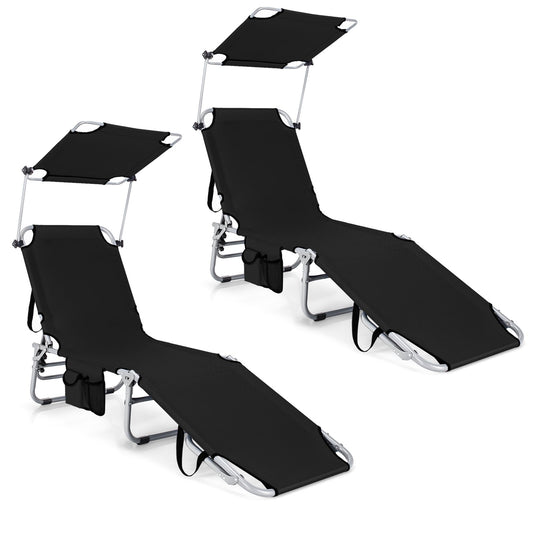 Set of 2 Portable Reclining Chair with 5 Adjustable Positions, Black - Gallery Canada