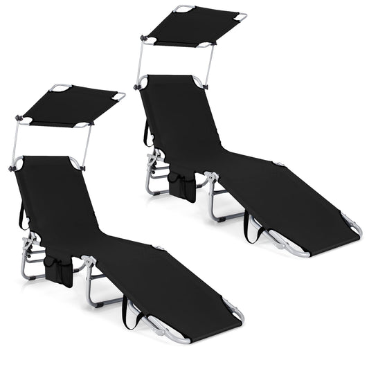 Portable Reclining Chair Set, 2 Pack, 5 Positions, Black
