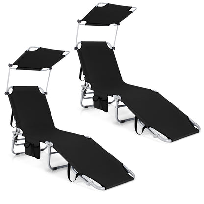 Set of 2 Portable Reclining Chair with 5 Adjustable Positions, Black Outdoor Chaise Lounges Black at Gallery Canada