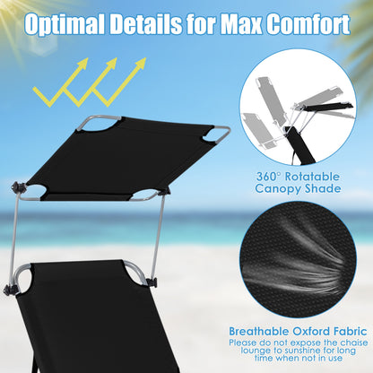 Set of 2 Portable Reclining Chair with 5 Adjustable Positions, Black Outdoor Chaise Lounges at Gallery Canada