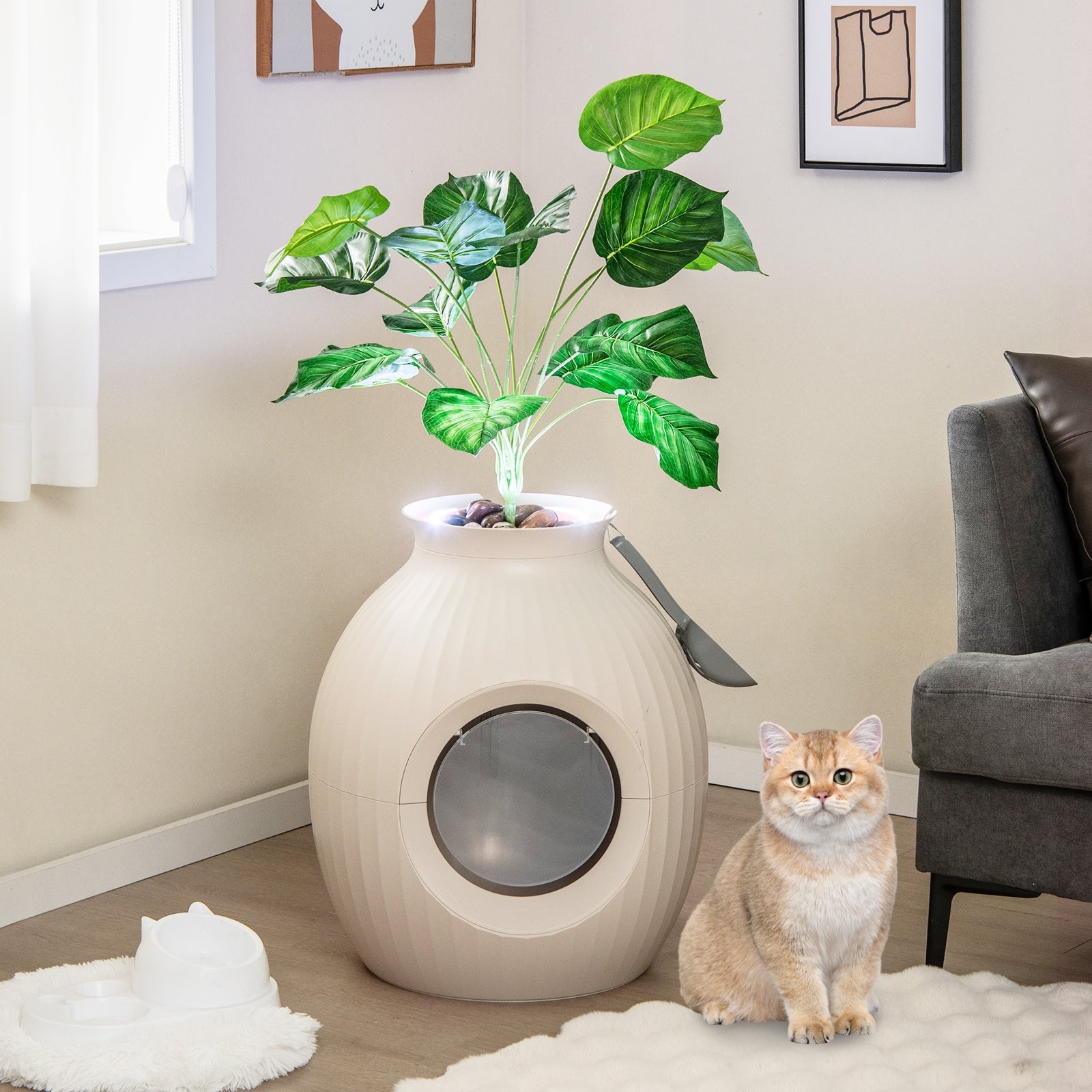 Smart Plant Cat Litter Box with Electronic Odor Removal & Sterilization, Beige Cat Houses at Gallery Canada