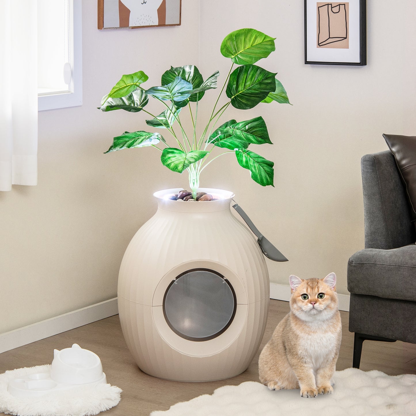 Smart Plant Cat Litter Box with Electronic Odor Removal & Sterilization, Beige Cat Houses at Gallery Canada