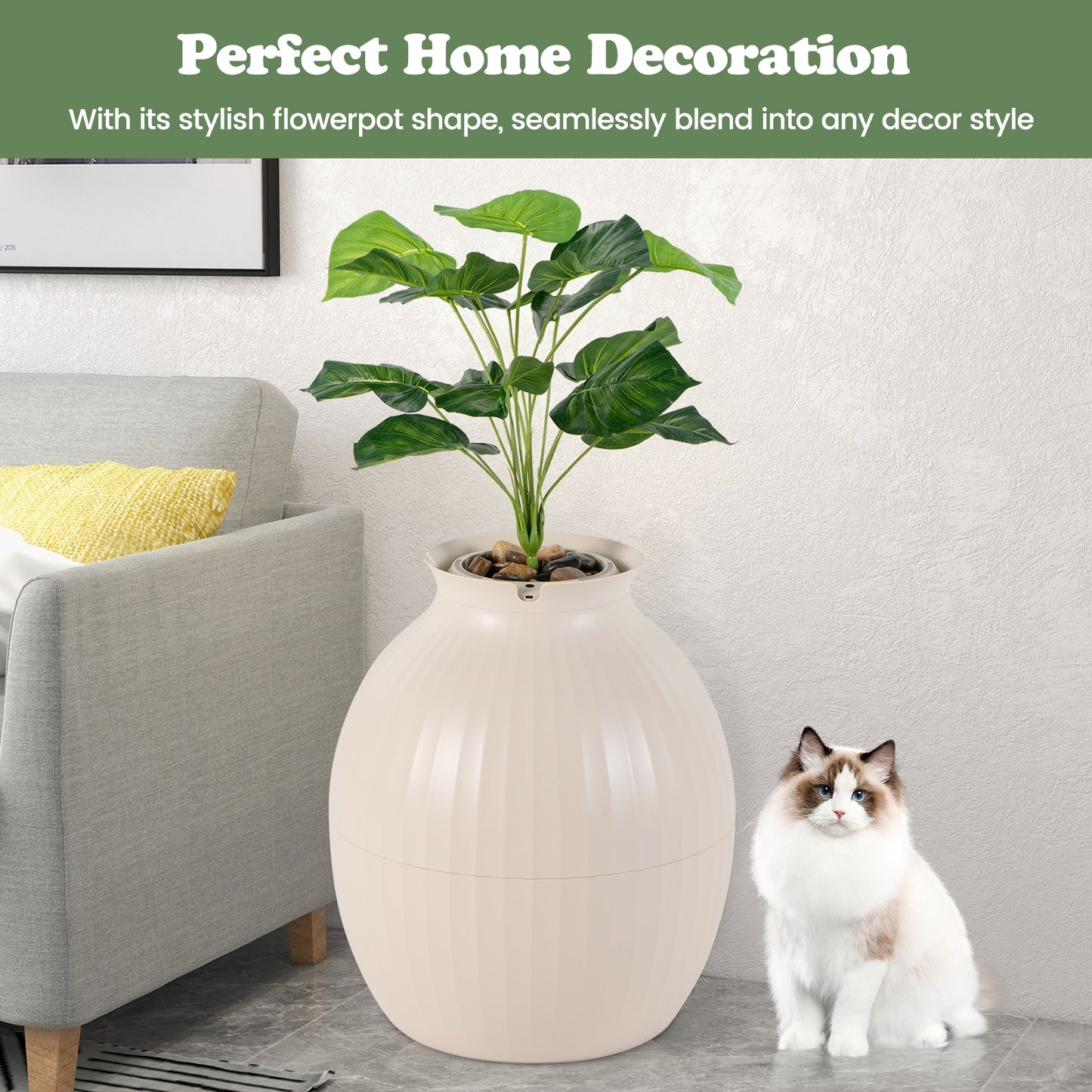 Smart Plant Cat Litter Box with Electronic Odor Removal & Sterilization, Beige Cat Houses at Gallery Canada