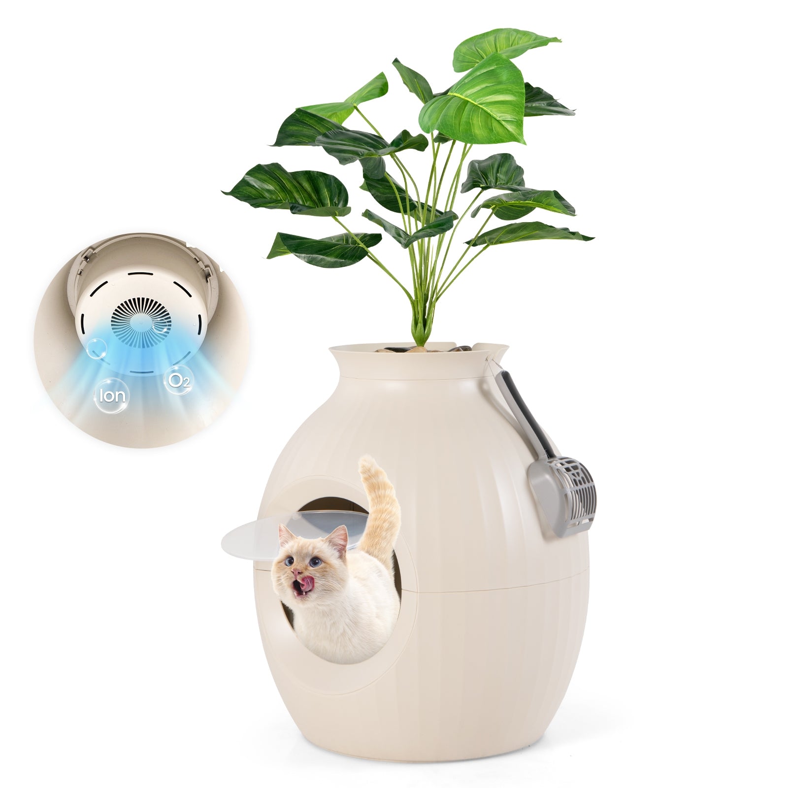 Smart Plant Cat Litter Box, Electronic Odor Removal, Sterilization, Beige Cat Houses Beige at Gallery Canada