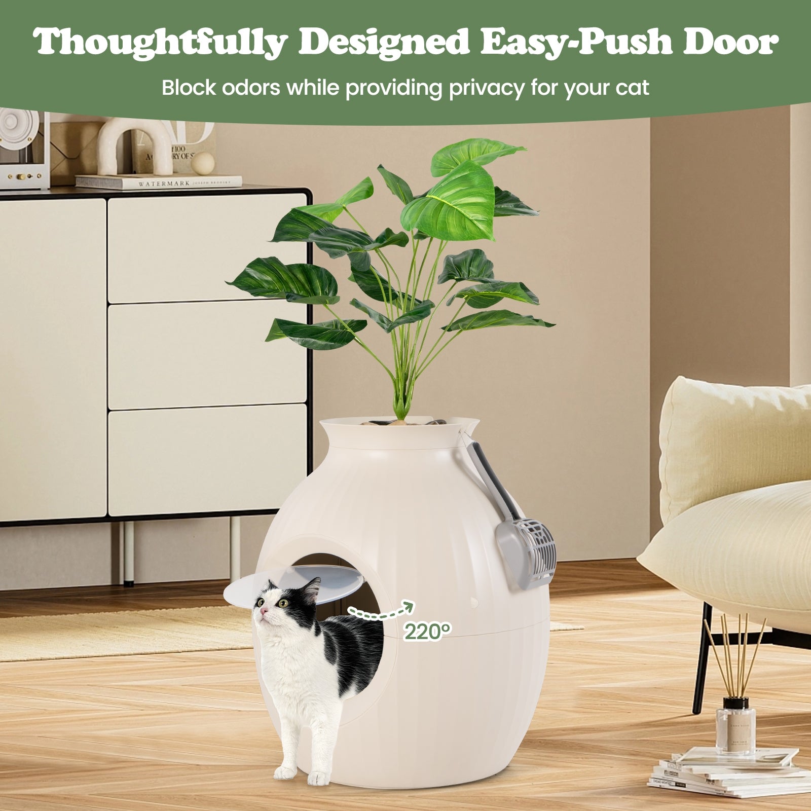 Smart Plant Cat Litter Box with Electronic Odor Removal & Sterilization, Beige Cat Houses at Gallery Canada
