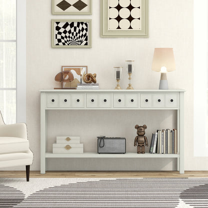 60 Inch Long Sofa Table with 4 Drawers and Open Shelf for Living Room, Cream White Console Tables at Gallery Canada