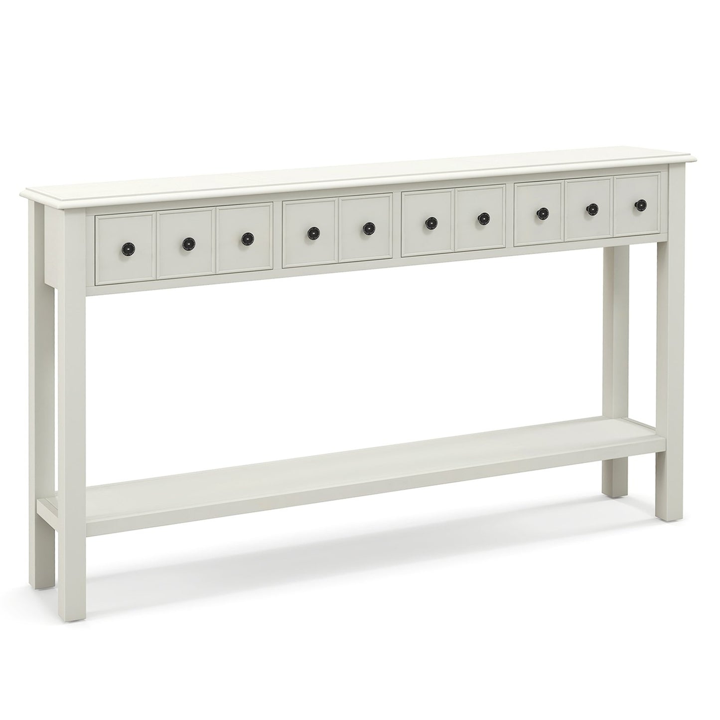 60 Inch Long Sofa Table with 4 Drawers and Open Shelf for Living Room, White