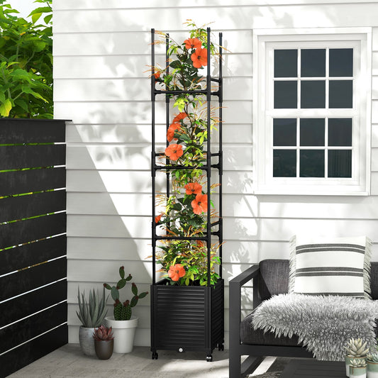Raised Garden Bed with Obelisk Trellis and 3 Heights & Detachable PE-Coated Metal Tubes, Black - Gallery Canada