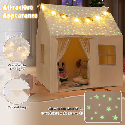 Kids Play Tent Large Playhouse with Glow in the Dark Stars and Mat, Beige Play Tents & Playhouse at Gallery Canada