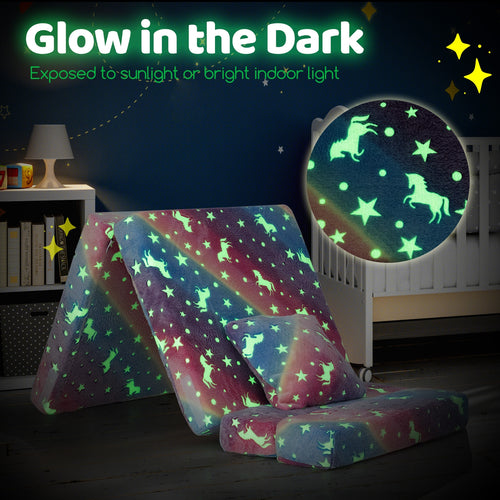 Kids Folding Sofa Bed Floor Mattress Glow in the Dark with Pillow, Multicolor