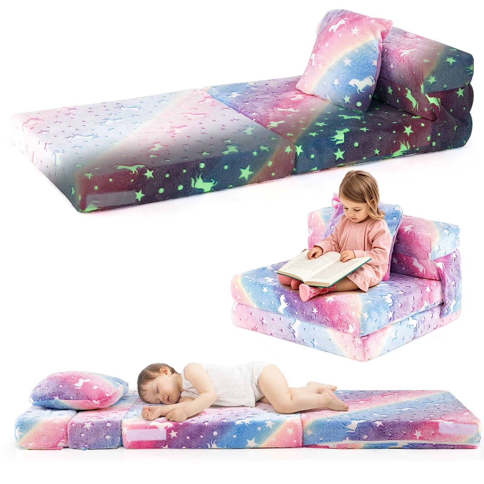 Kids Folding Sofa Bed Floor Mattress Glow in the Dark with Pillow, Multicolor Kids Chairs & Seating Multicolor at Gallery Canada