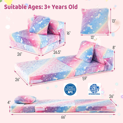 Kids Folding Sofa Bed Floor Mattress Glow in the Dark with Pillow, Multicolor Kids Chairs & Seating at Gallery Canada
