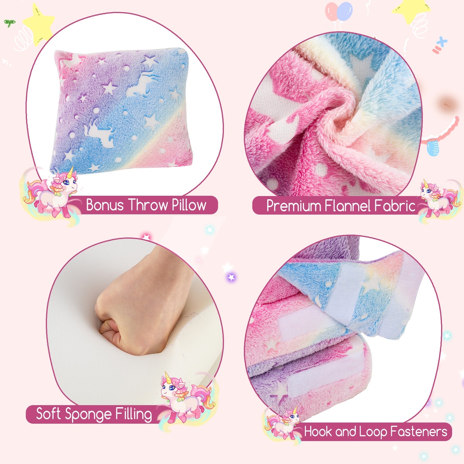 Kids Folding Sofa Bed Floor Mattress Glow in the Dark with Pillow, Multicolor Kids Chairs & Seating at Gallery Canada