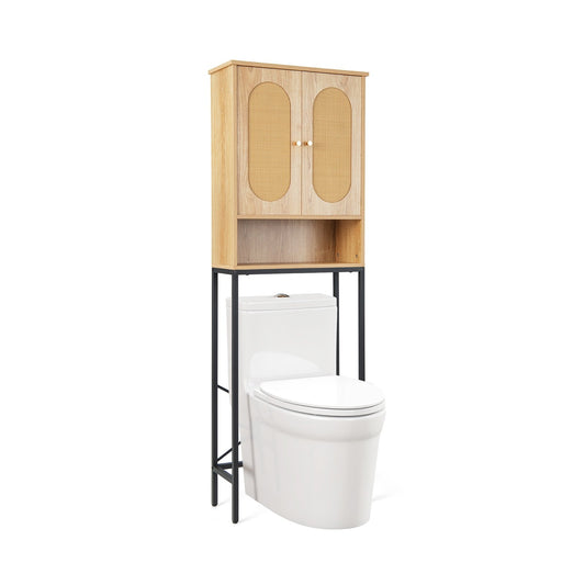 Over The Toilet Storage Cabinet with Rattan Doors and Shelves, Natural - Gallery Canada