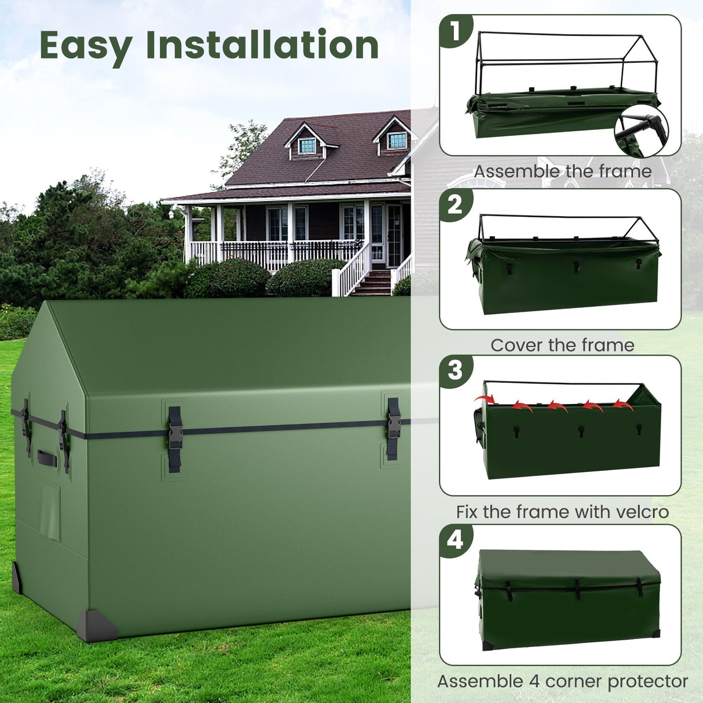 Waterproof Outdoor Storage Box with Ventilated Window  Adjustable Snap, Green
