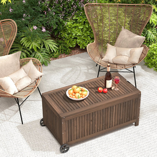 56-Gallon Wood Deck Box with Removable Waterproof PE Liner, Brown - Gallery Canada
