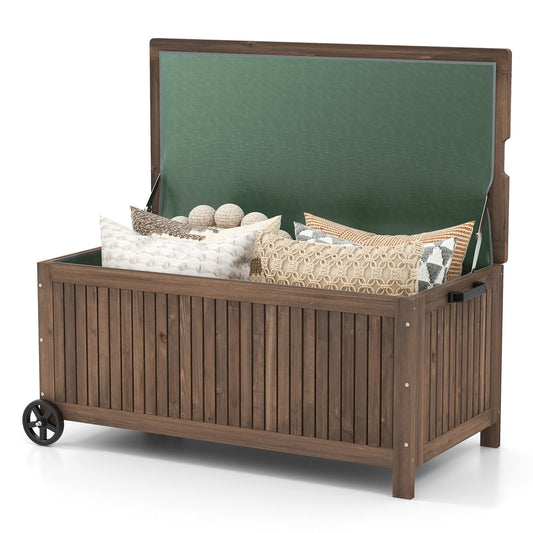 56-Gallon Wood Deck Box with Removable Waterproof PE Liner, Brown - Gallery Canada
