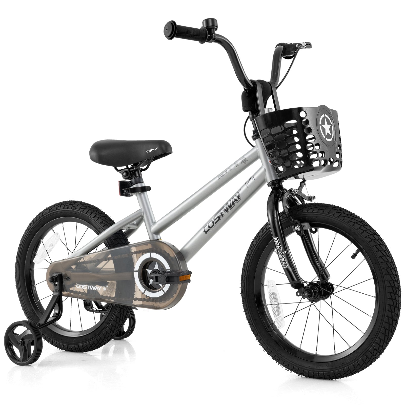 12/14/18 Inch Kids Bike Adjustable with Transparent Chain Cover for 3-8 Years Old-16 inches, Silver Kids Bike Silver at Gallery Canada