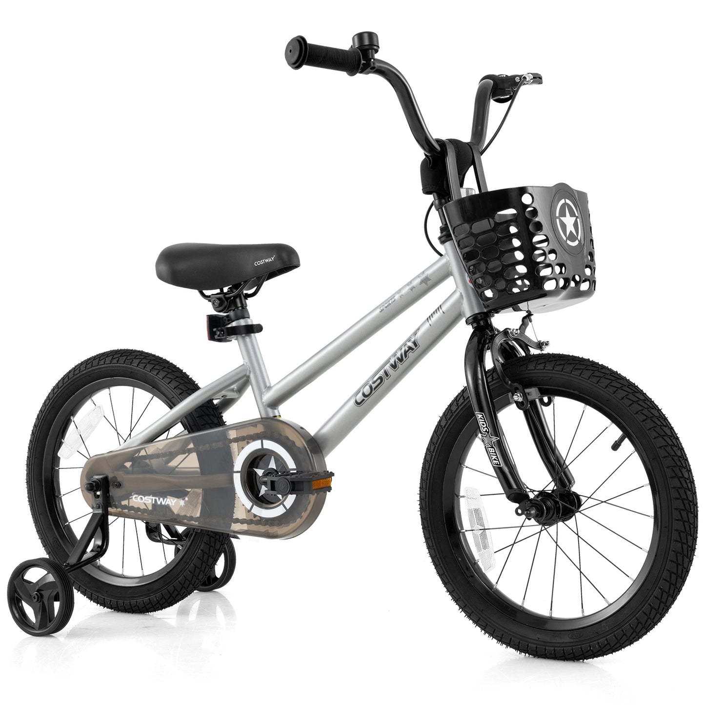 12/14/18 Inch Kids Bike Adjustable with Transparent Chain Cover for 3-8 Years Old-16 inches, Silver Kids Bike at Gallery Canada