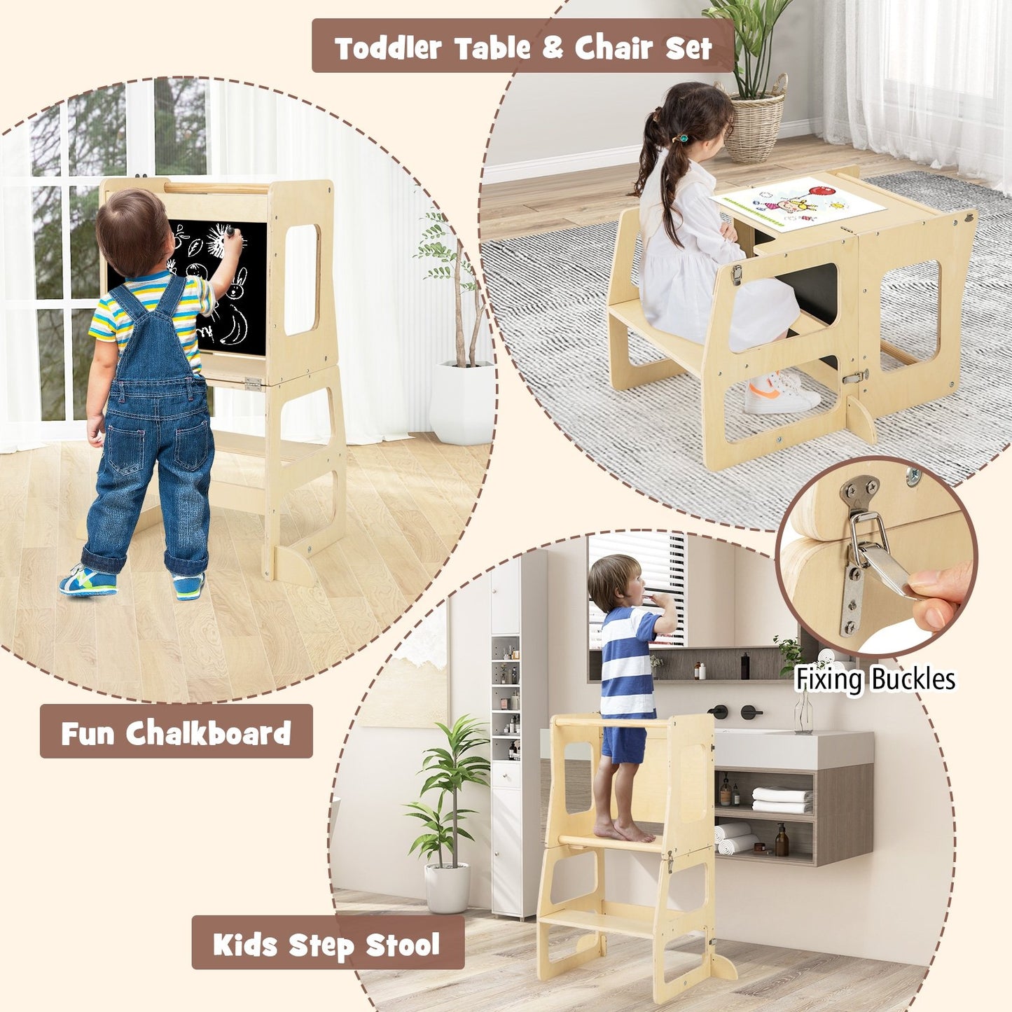 7-in-1 Toddler Climbing Toy Connected Table and Chair Set for Boys and Girls Aged 3-14 Years Old, Multicolor