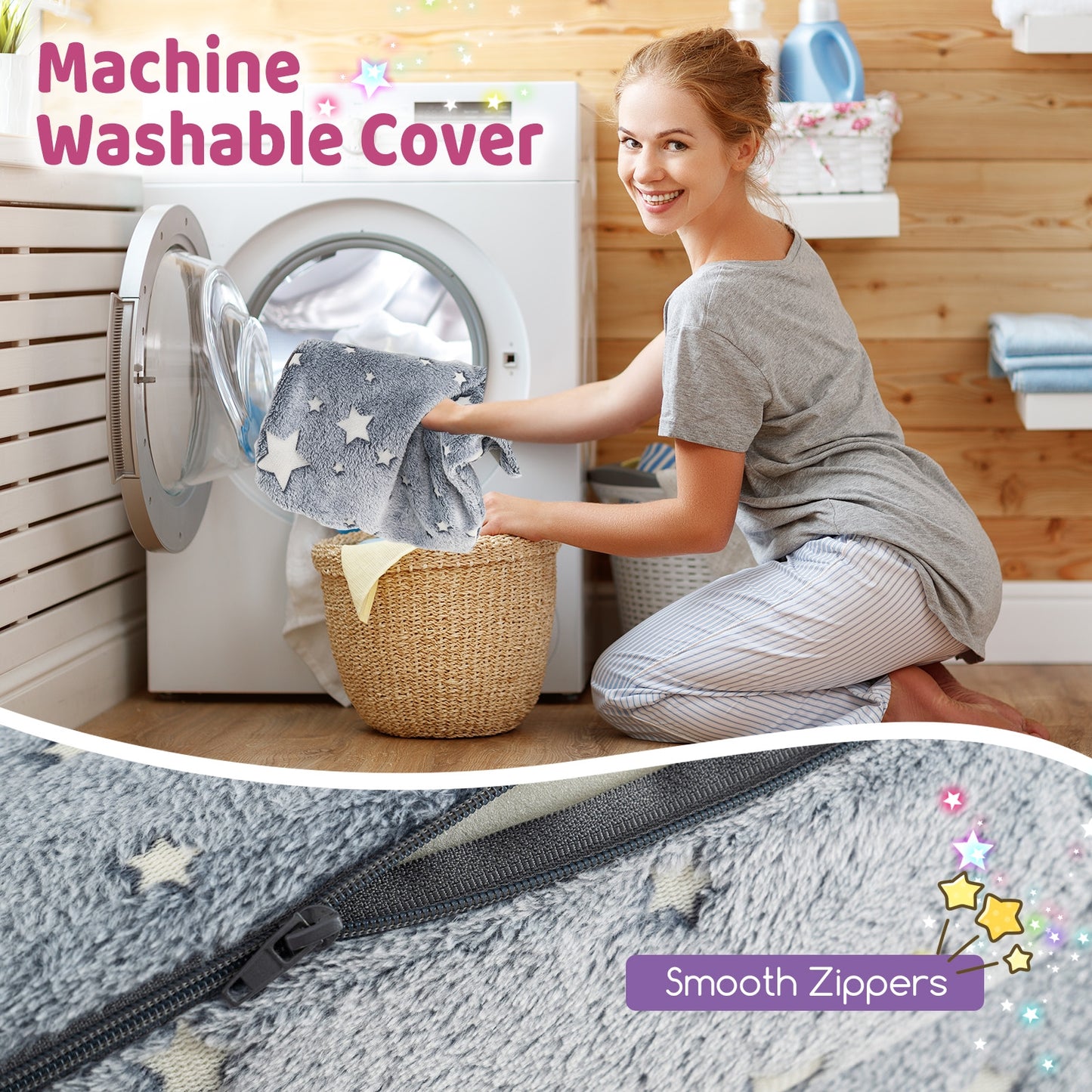 Kids Folding Sofa Bed Floor Mattress Glow in the Dark with Pillow, Gray Kids Chairs & Seating at Gallery Canada