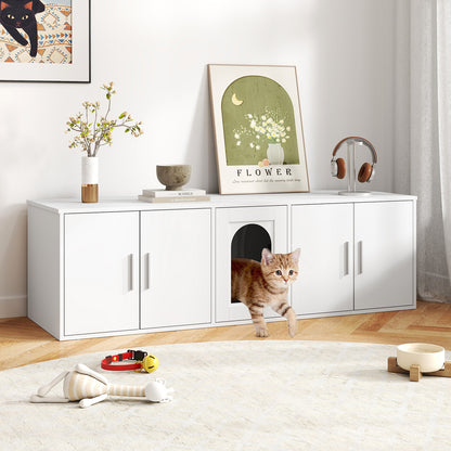 Cat Litter Box Enclosure for 2 Cats with Double Rooms and Sisal Scratching Mat, White Cat Houses at Gallery Canada