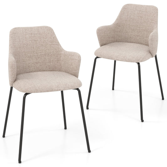Dining Chairs Set of 2 with Curved Backrest  Wide Seat and Armrests, White - Gallery Canada