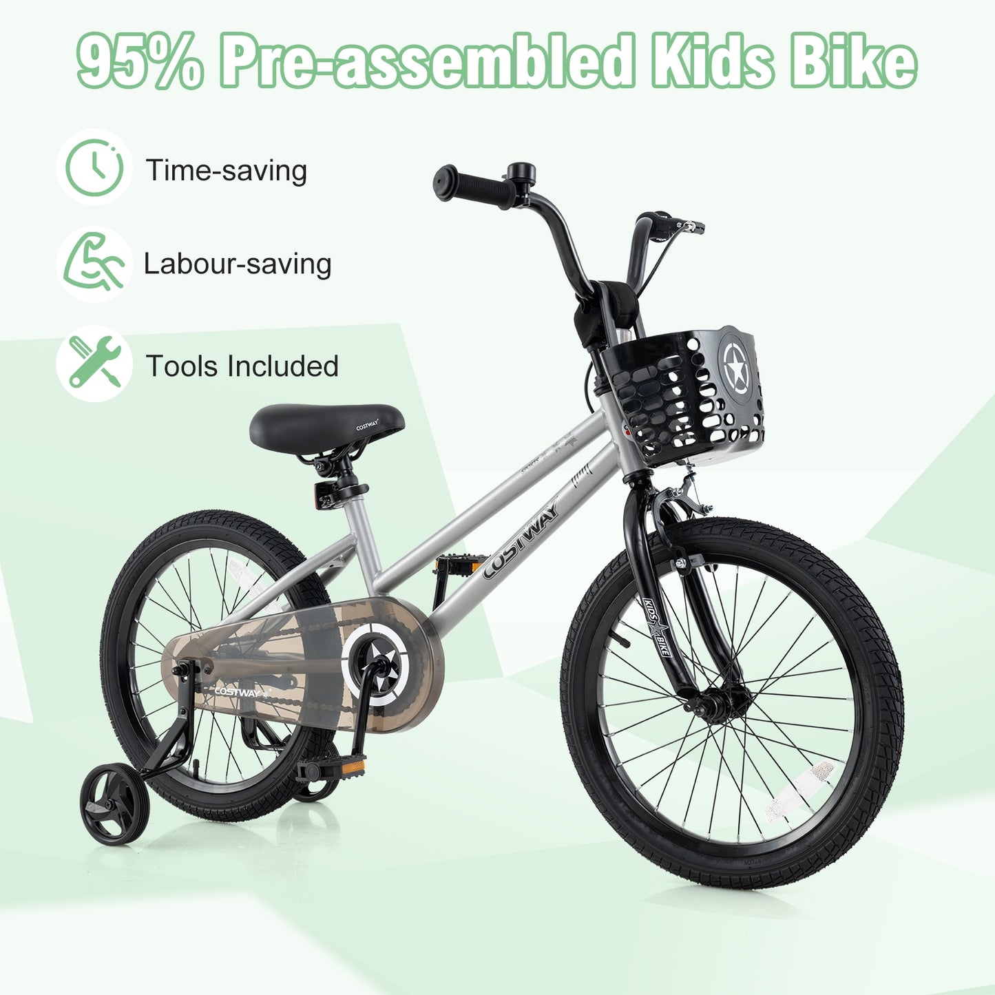 12/14/18 Inch Kids Bike Adjustable with Transparent Chain Cover for 3-8 Years Old-16 inches, Silver Kids Bike at Gallery Canada