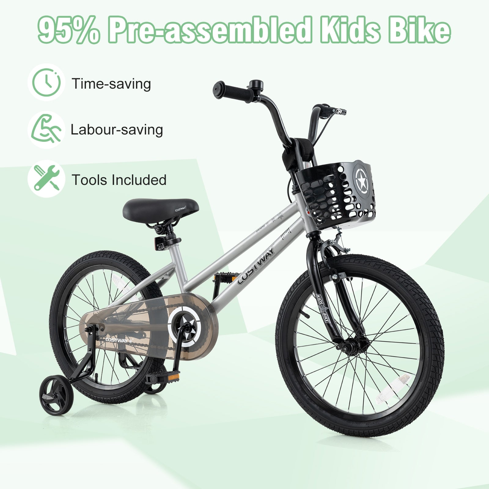12/14/18 Inch Kids Bike Adjustable with Transparent Chain Cover for 3-8 Years Old-16 inches, Silver Kids Bike at Gallery Canada