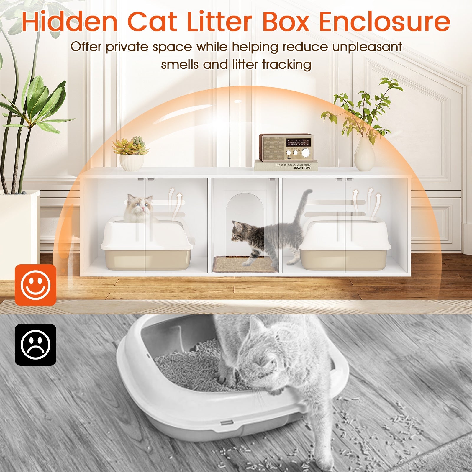 Cat Litter Box Enclosure for 2 Cats with Double Rooms and Sisal Scratching Mat, White Cat Houses at Gallery Canada