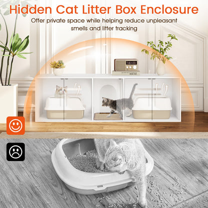 Cat Litter Box Enclosure for 2 Cats with Double Rooms and Sisal Scratching Mat, White Cat Houses at Gallery Canada