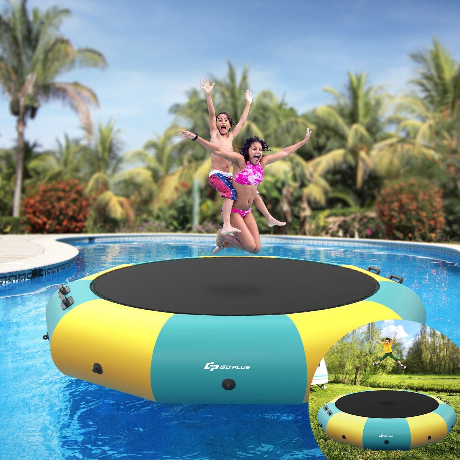 10 Feet Inflatable Splash Padded Water Bouncer Trampoline, Yellow Trampolines at Gallery Canada