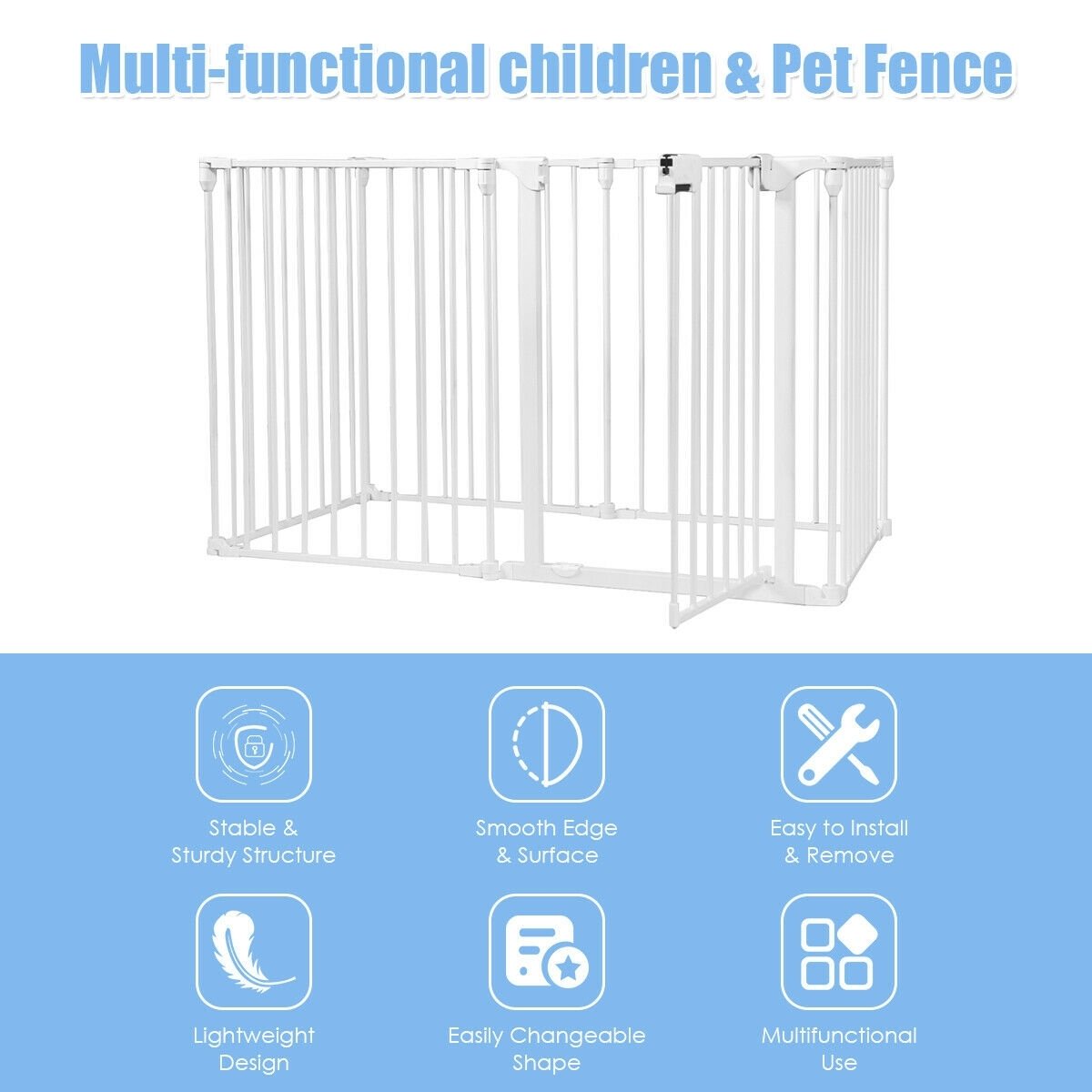 6 Panel Wall-mount Adjustable Baby Safe Metal  Fence Barrier, White at Gallery Canada