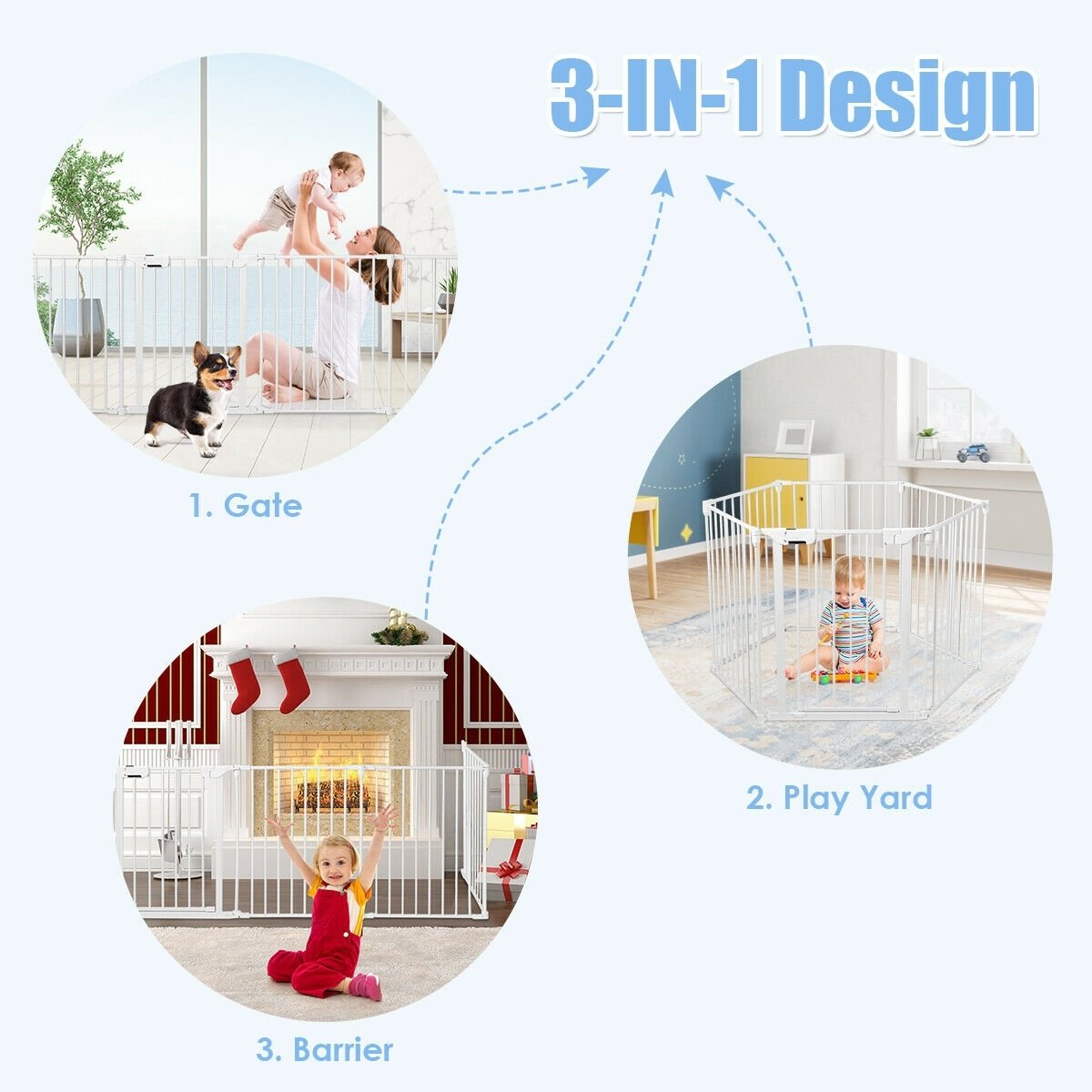 6 Panel Wall-mount Adjustable Baby Safe Metal  Fence Barrier, White at Gallery Canada