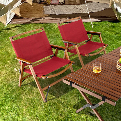 2 Patio Folding Beach Chair, Solid Bamboo Frame, Red Camping Furniture at Gallery Canada