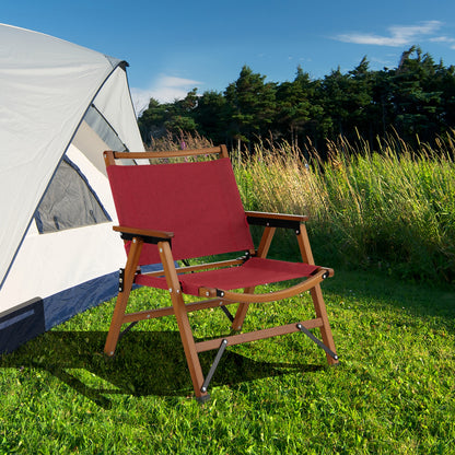 2 Patio Folding Beach Chair, Solid Bamboo Frame, Red Camping Furniture at Gallery Canada