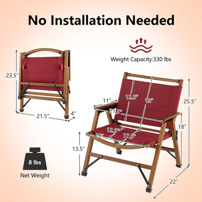 2 Patio Folding Beach Chair, Solid Bamboo Frame, Red Camping Furniture at Gallery Canada