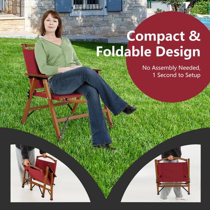 2 Patio Folding Beach Chair, Solid Bamboo Frame, Red Camping Furniture at Gallery Canada
