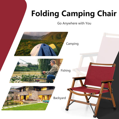 2 Patio Folding Beach Chair, Solid Bamboo Frame, Red Camping Furniture at Gallery Canada